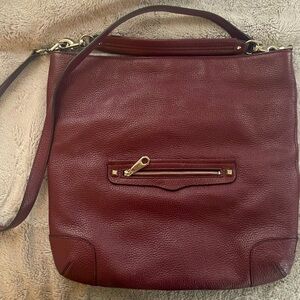 Rebecca Minkoff Slim Regan Pebbled Leather Hobo Crossbody Bag Burgundy